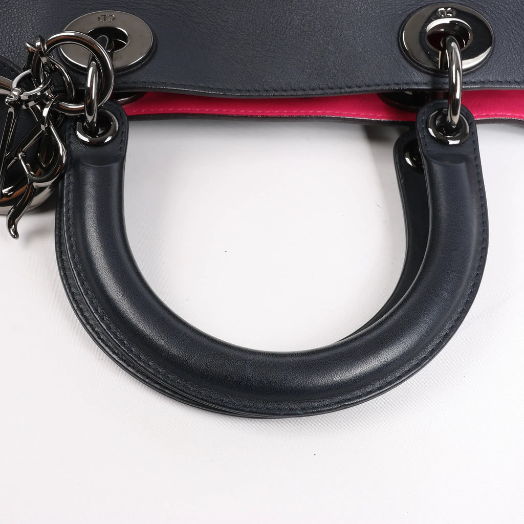 Dior Diorissimo Smooth Leather Large 2Way Handbag in Black x Rose Indien