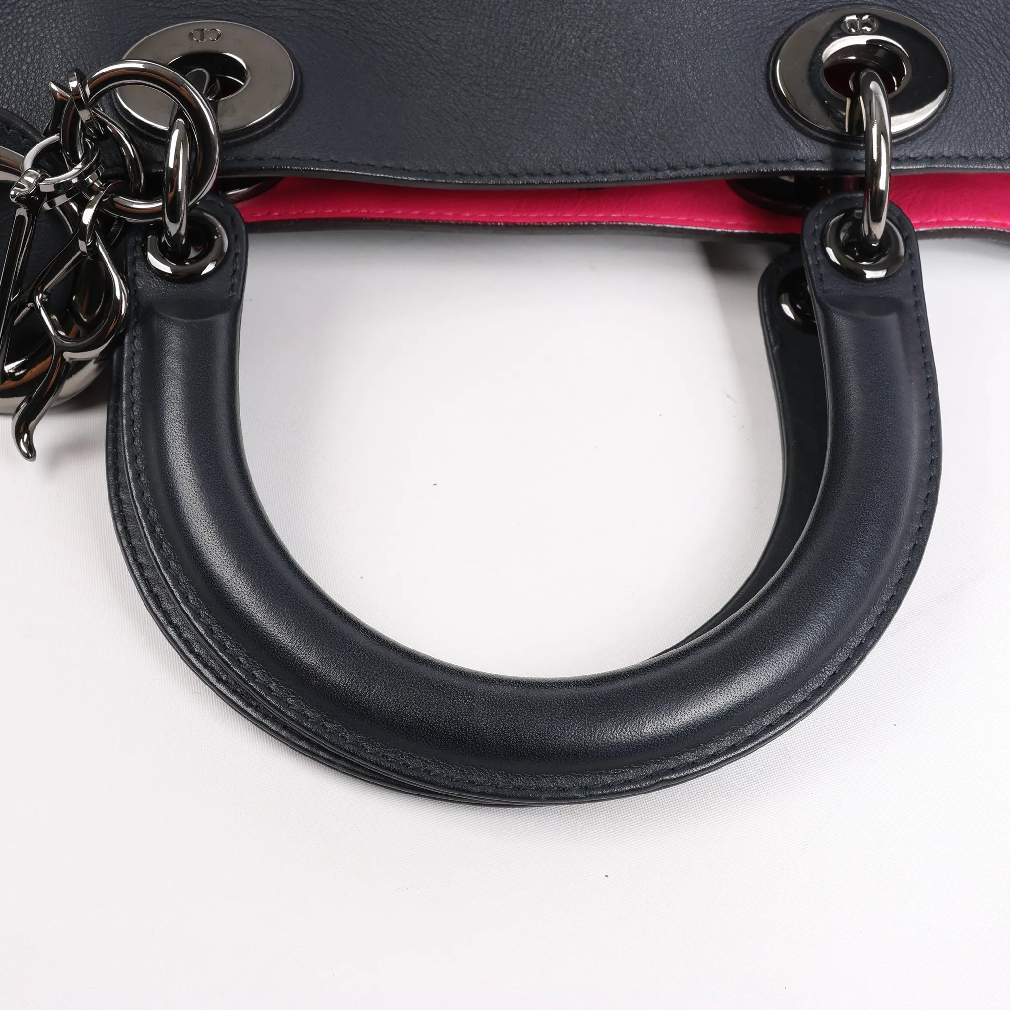 Dior Diorissimo Smooth Leather Large 2Way Handbag in Black x Rose Indien