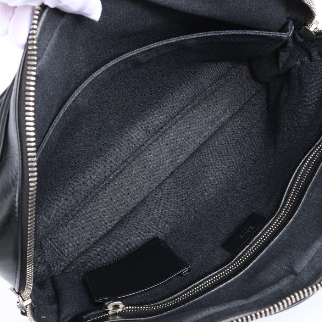 Bolso de mano grande de 2 vías Dior Diorissimo de cuero liso en negro x Rose Indien