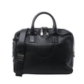 Black Dior Homme leather briefcase with horizontal stitched detailing, rounded top handles, wide shoulder strap and silver-tone zip hardware.