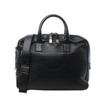 Black Dior Homme leather briefcase with horizontal stitched detailing, rounded top handles, wide shoulder strap and silver-tone zip hardware.