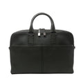 Dark green Dior Homme leather business bag with rounded top handles, dual zip closure, silver-tone hardware and structured front panel pockets.