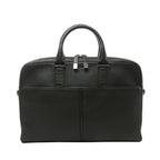 Dark green Dior Homme leather business bag with rounded top handles, dual zip closure, silver-tone hardware and structured front panel pockets.
