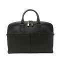 Dark green Dior Homme leather business bag with rounded top handles, dual zip closure, silver-tone hardware and structured front panel pockets.