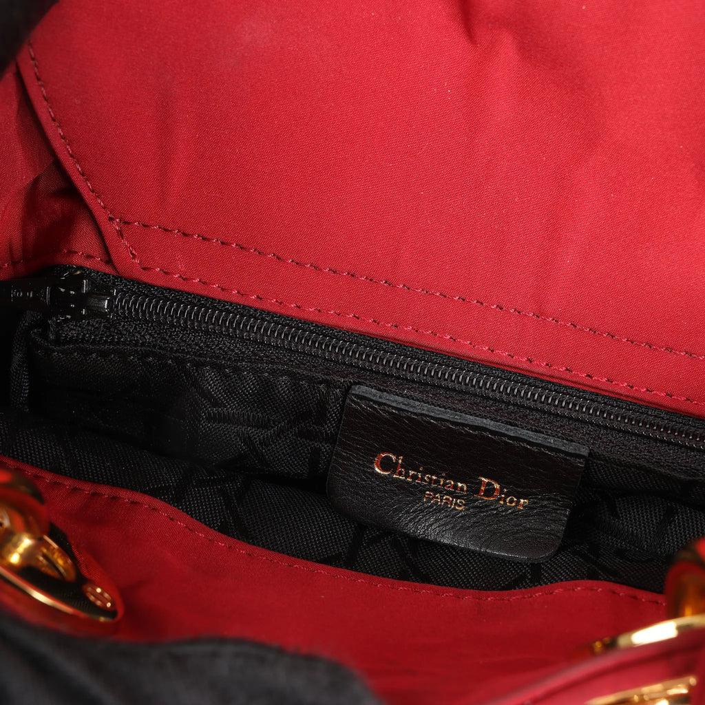 Dior Lady Dior Mini Cannage Nylon Handbag in Red