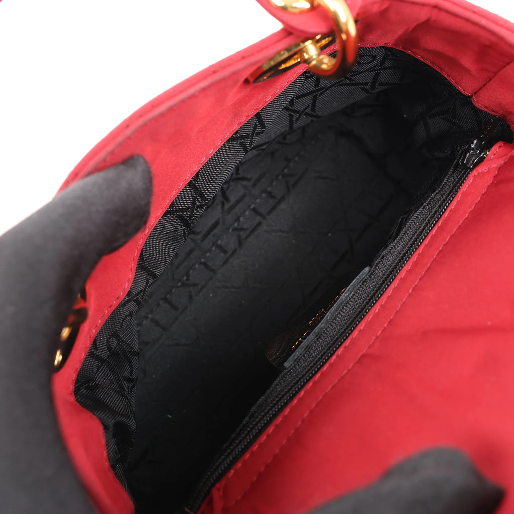 Dior Lady Dior Mini Cannage Nylon Handbag in Red