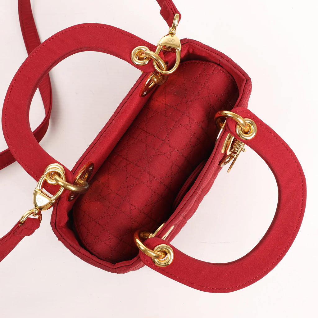 Dior Lady Dior Mini Cannage Nylon Handbag in Red