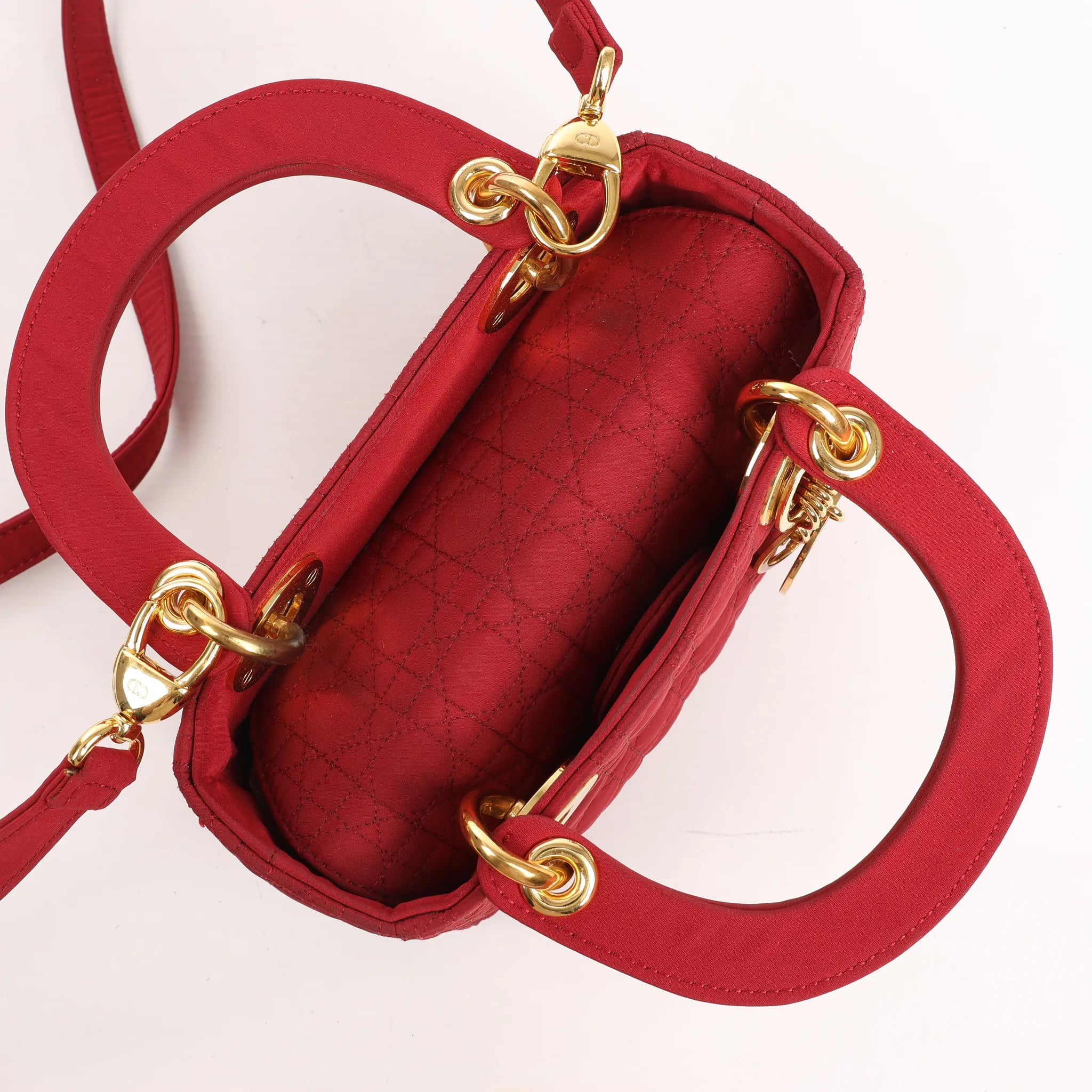 Dior Lady Dior Mini Cannage Nylon Handbag in Red