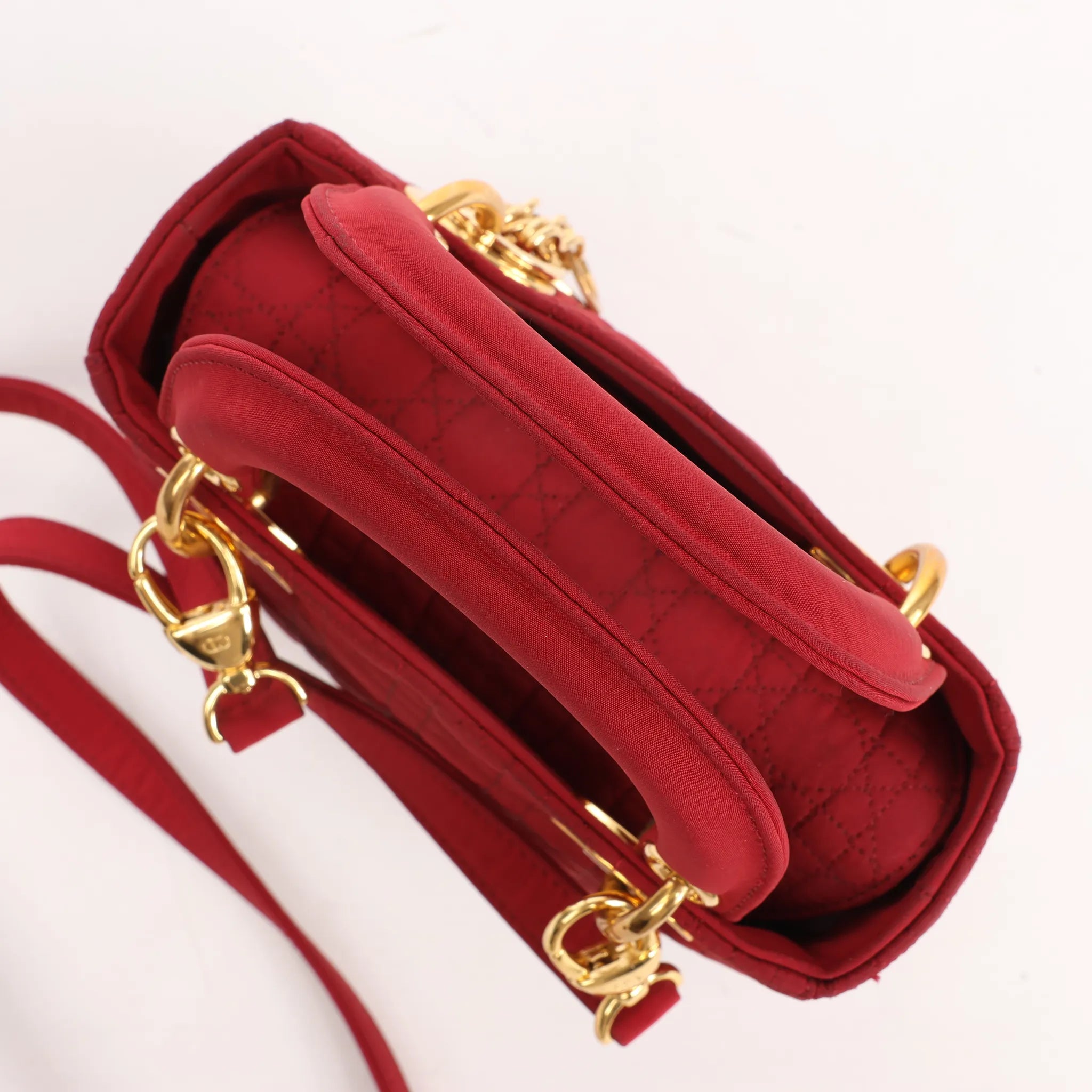 Dior Lady Dior Mini Cannage Nylon Handbag in Red
