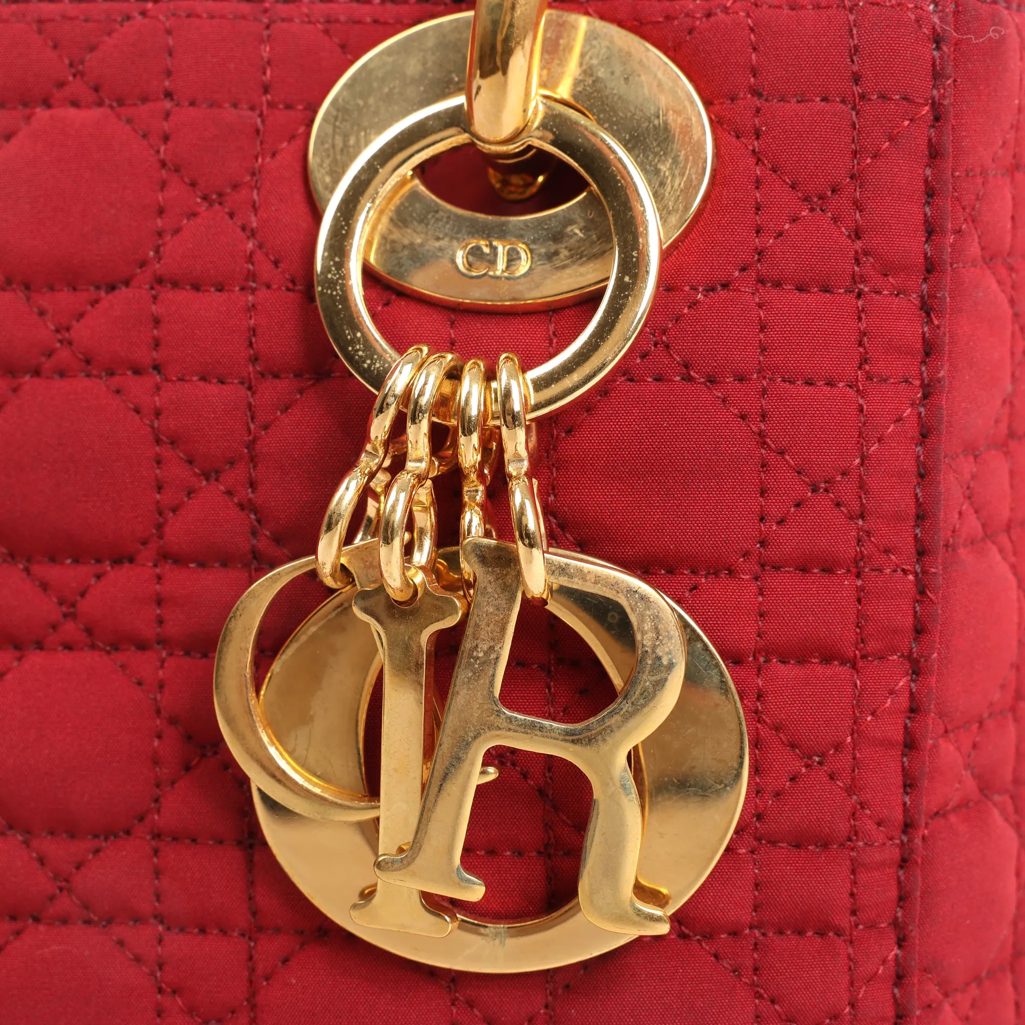 Dior Lady Dior Mini Cannage Nylon Handbag in Red