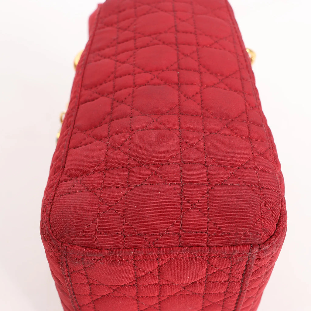Dior Lady Dior Mini Cannage Nylon Handbag in Red