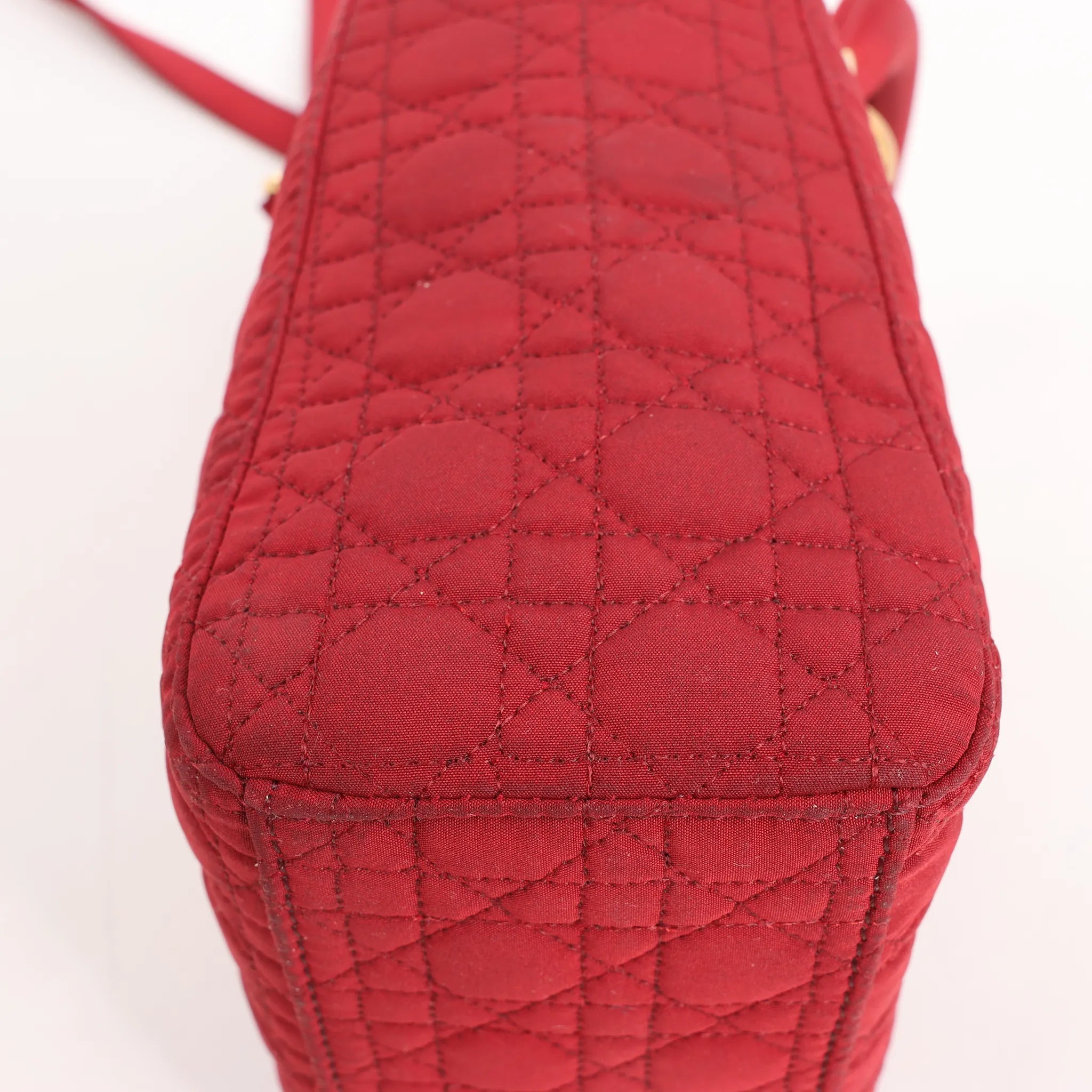 Dior Lady Dior Mini Cannage Nylon Handbag in Red