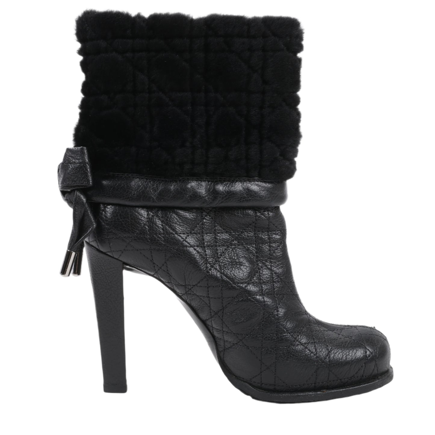 Bottes Dior en cuir noir Cannage Ice à revers en fourrure, pointure 40
