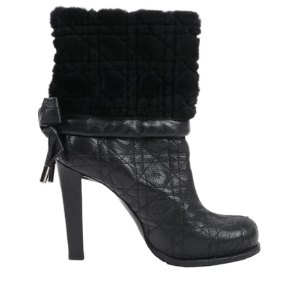 Bottes Dior en cuir noir Cannage Ice à revers en fourrure, pointure 40