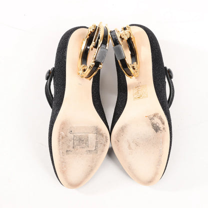 Dolce & Gabbana Cloth x Glitter DG logo Mary Jane Heels Baroque in Black, Size 36 EU