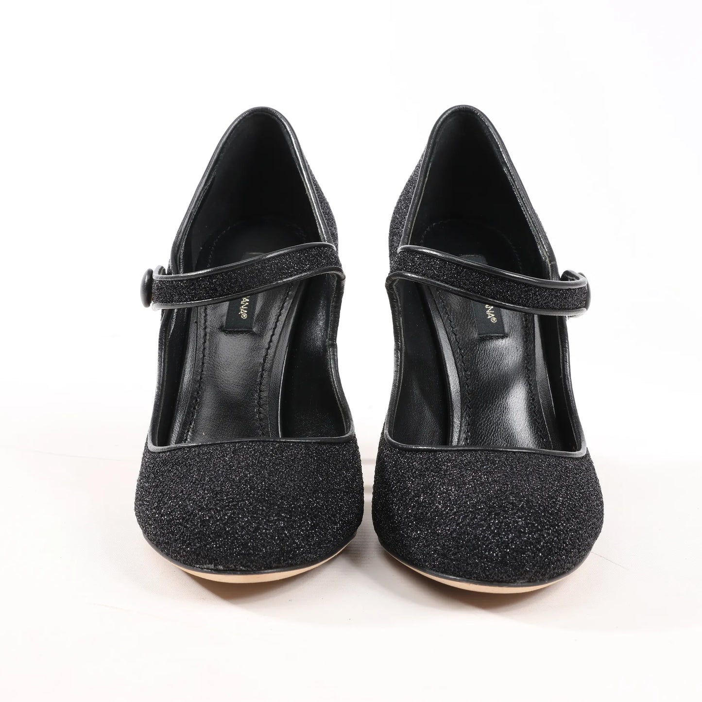 Dolce & Gabbana Cloth x Glitter DG logo Mary Jane Heels Baroque in Black, Size 36 EU