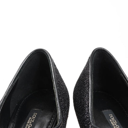 Dolce & Gabbana Cloth x Glitter DG logo Mary Jane Heels Baroque in Black, Size 36 EU