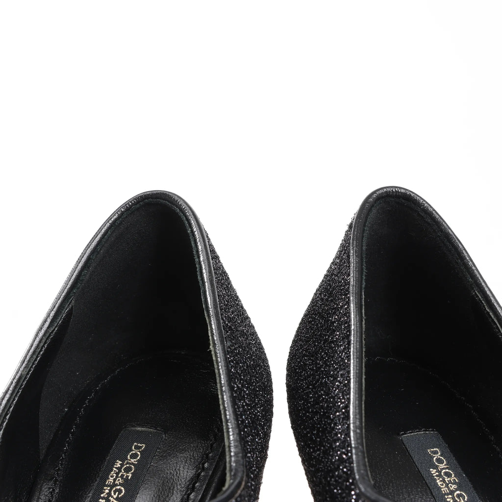 Dolce & Gabbana Cloth x Glitter DG logo Mary Jane Heels Baroque in Black, Size 36 EU