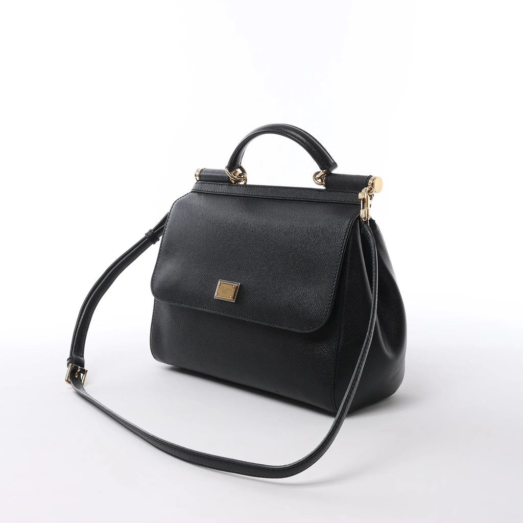 Dolce & Gabbana Sicily Dauphine Leather Handbag in Black