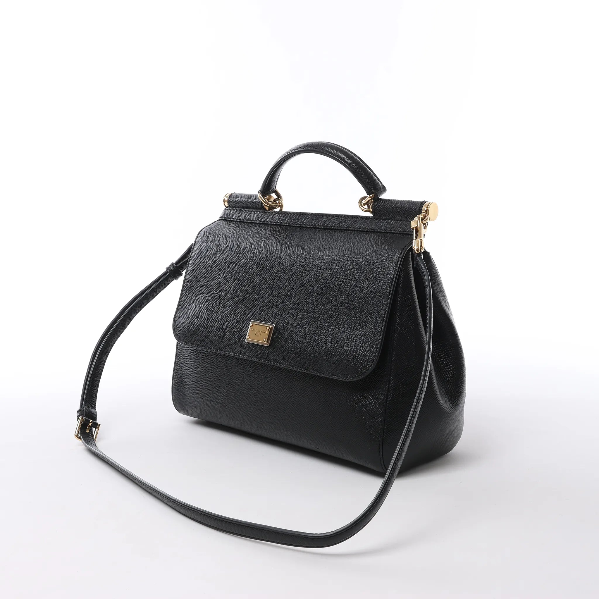 Dolce & Gabbana Sicily Dauphine Leather Handbag in Black