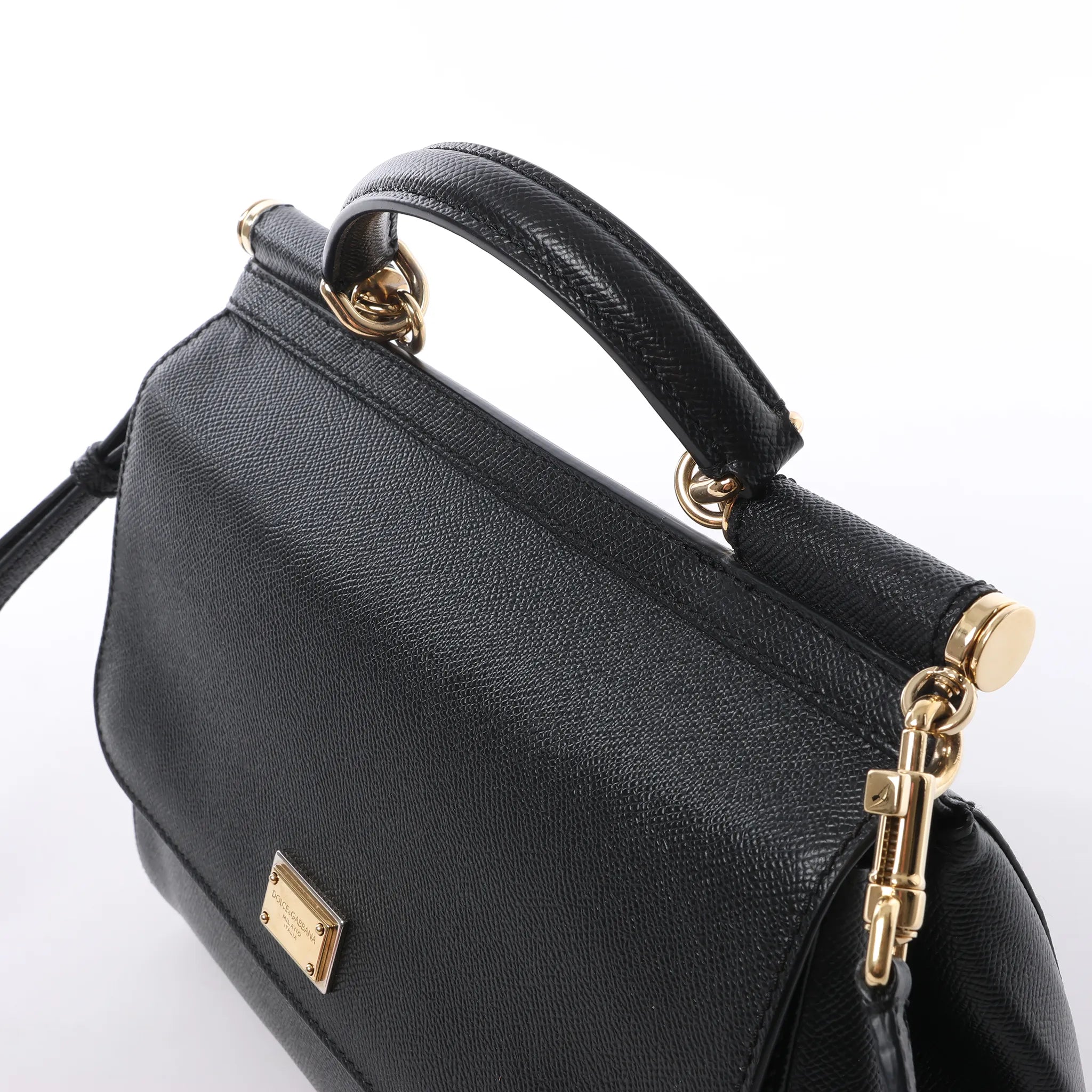 Dolce & Gabbana Sicily Dauphine Leather Handbag in Black