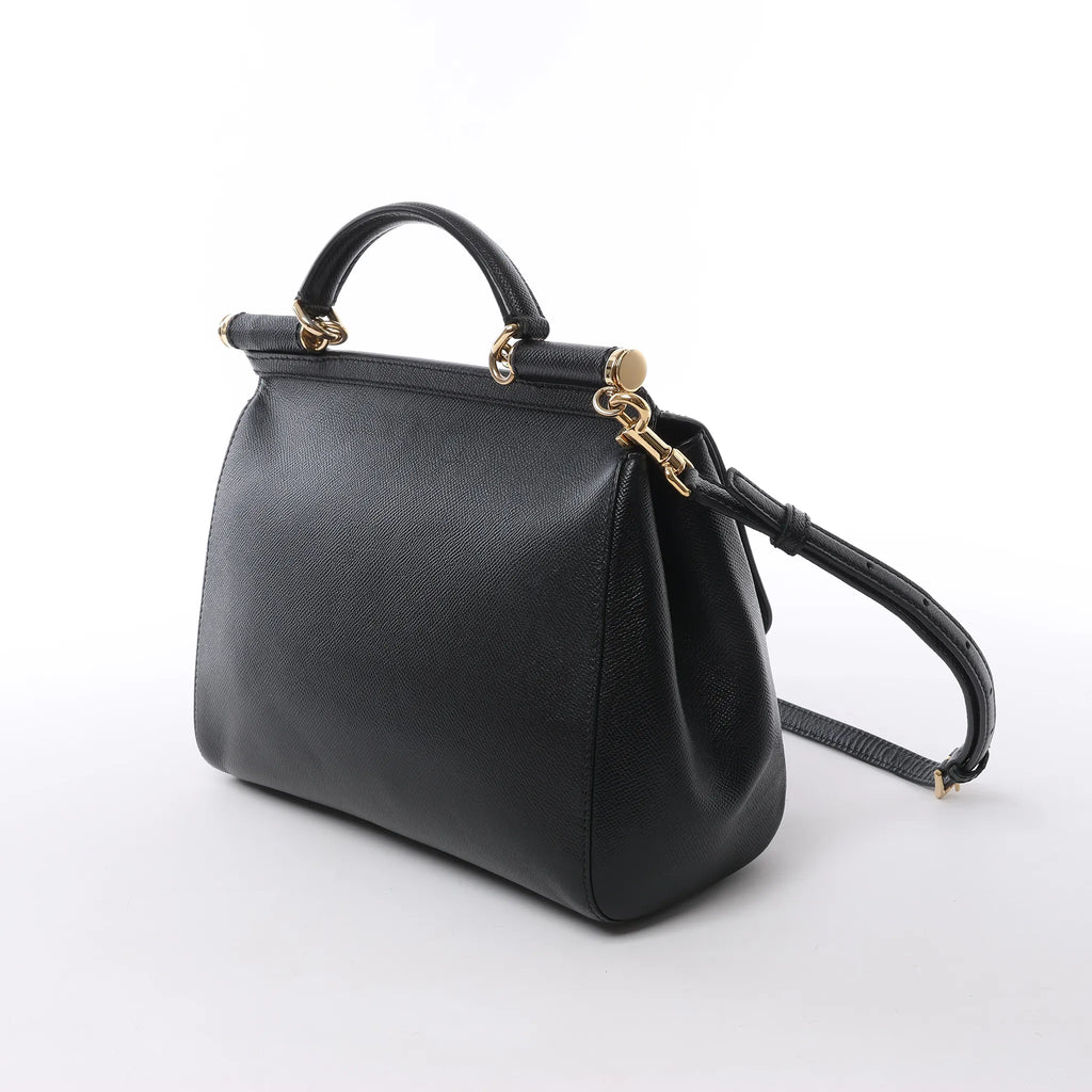 Dolce & Gabbana Sicily Dauphine Leather Handbag in Black