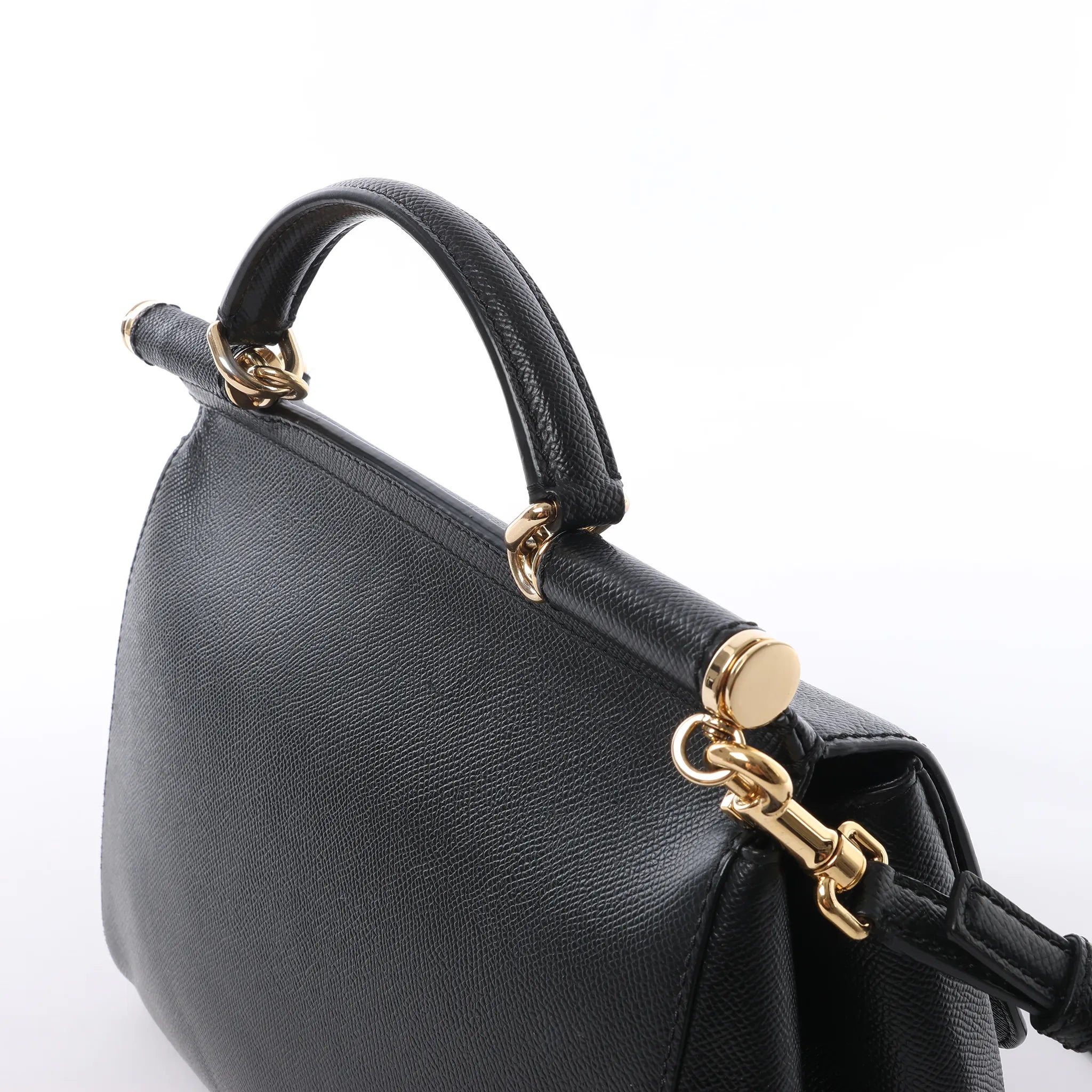 Dolce & Gabbana Sicily Dauphine Leather Handbag in Black