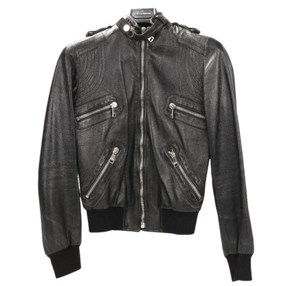 Dolce & Gabbana Black Leather and Leopard Biker Jacket, Size 38