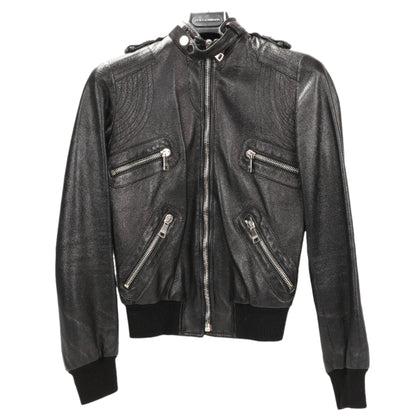 Dolce & Gabbana Black Leather and Leopard Biker Jacket, Size 38