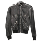 Dolce & Gabbana Black Leather and Leopard Biker Jacket, Size 38