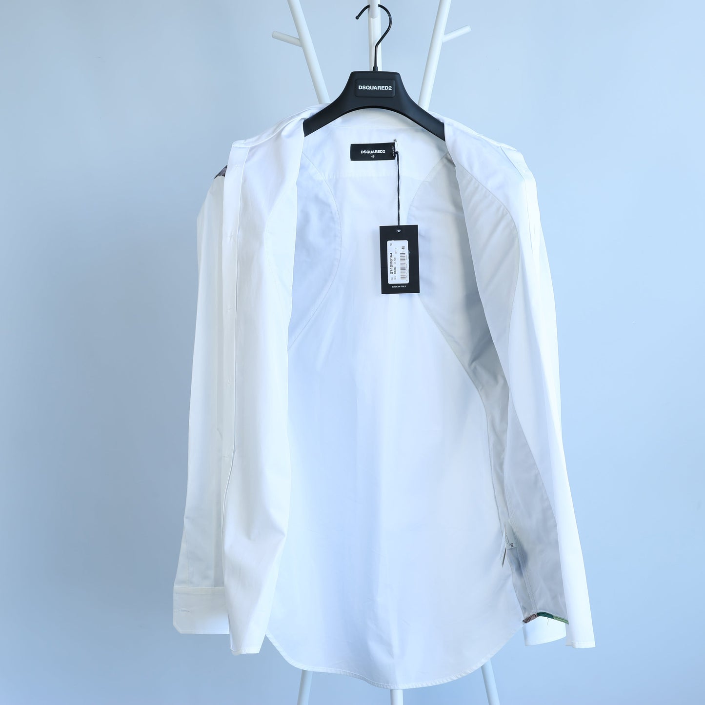 Chemise blanche à empiècements camouflage Dsquared2, taille 48 IT