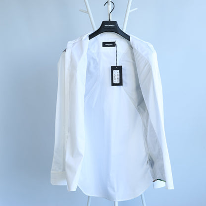 Chemise blanche à empiècements camouflage Dsquared2, taille 48 IT