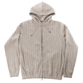 Eleventy beige zip-up hooded sweatshirt with fine brown stripes, drawstrings, front pockets and elasticated cuffs and hem.
