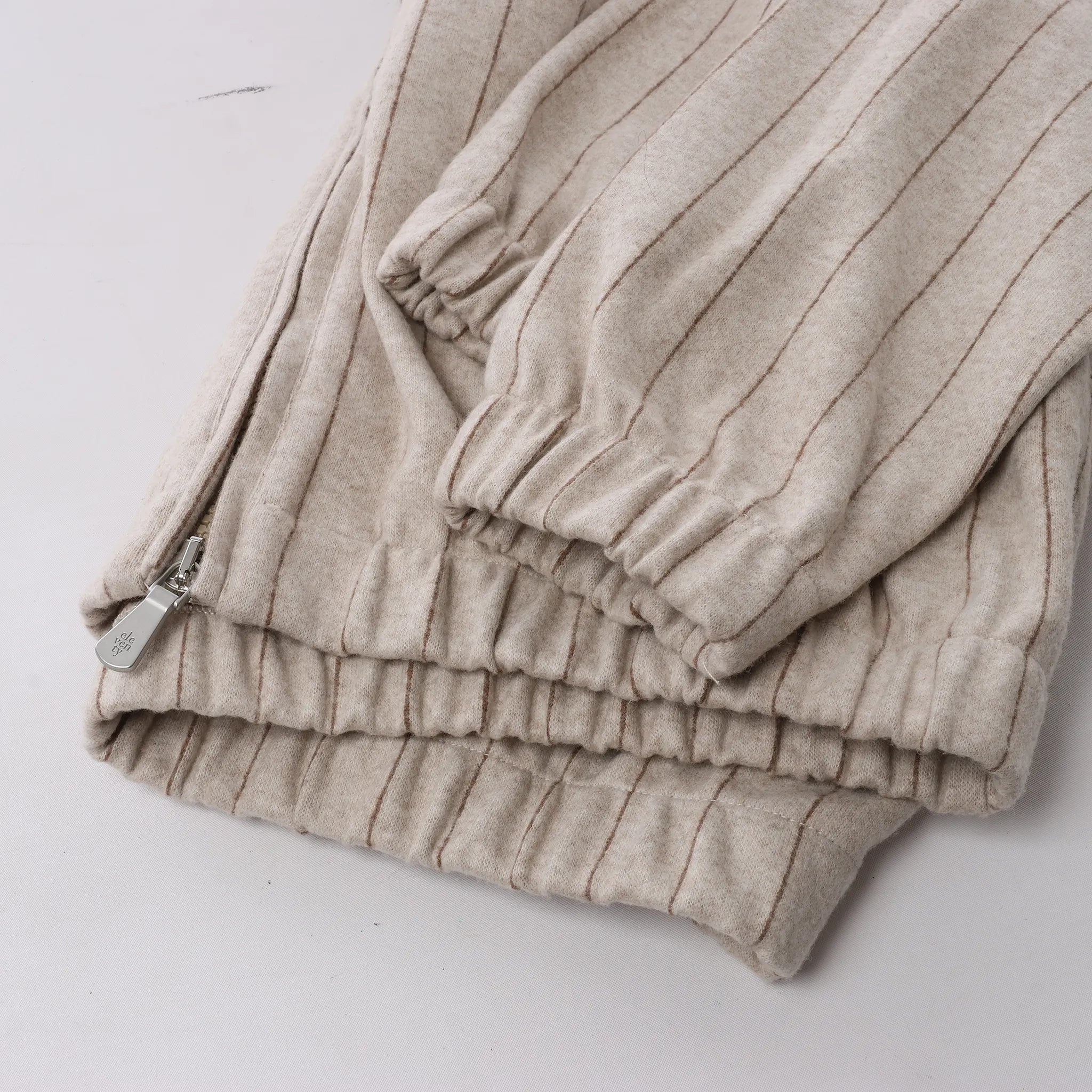 Eleventy Striped Zip-Up Sweatshirt in Beige, Size M