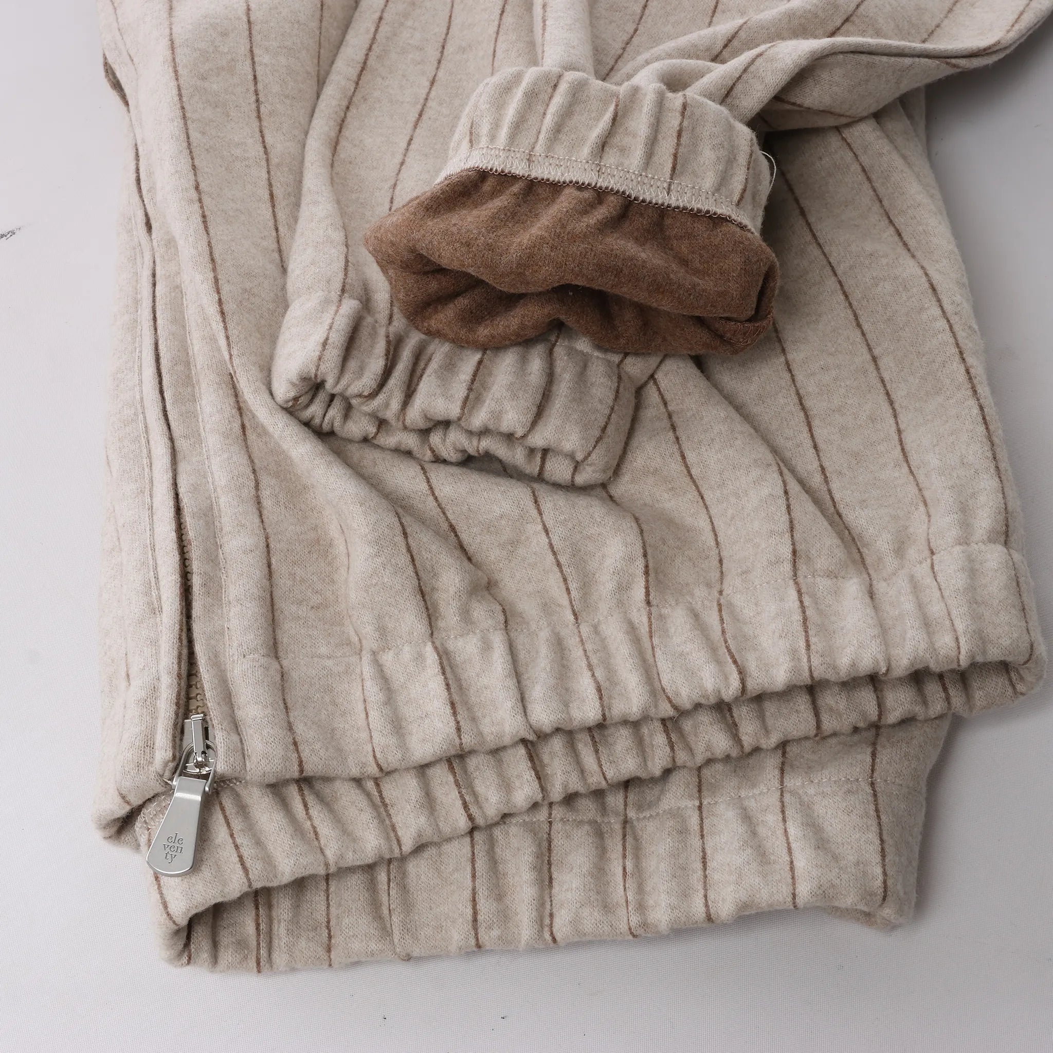 Eleventy Striped Zip-Up Sweatshirt in Beige, Size M