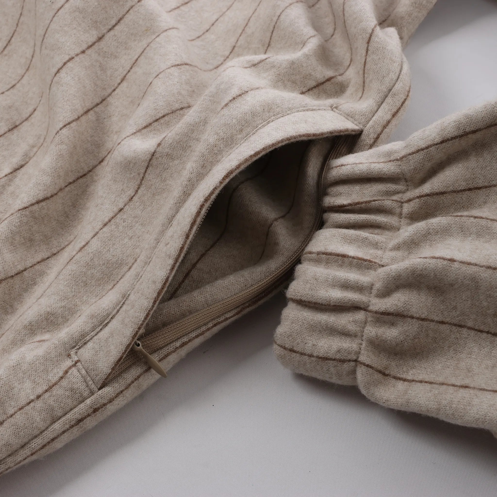 Eleventy Striped Zip-Up Sweatshirt in Beige, Size M