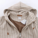 Eleventy Striped Zip-Up Sweatshirt in Beige, Size M