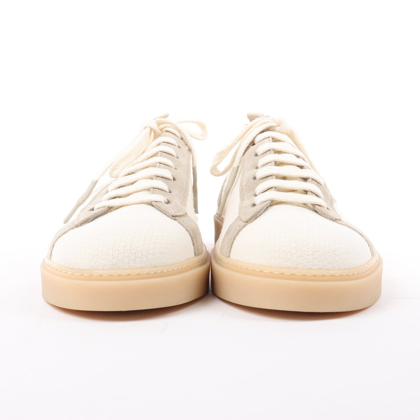 ELEVENTY Panelled Knitted Sneakers in Beige, Size 44 EU