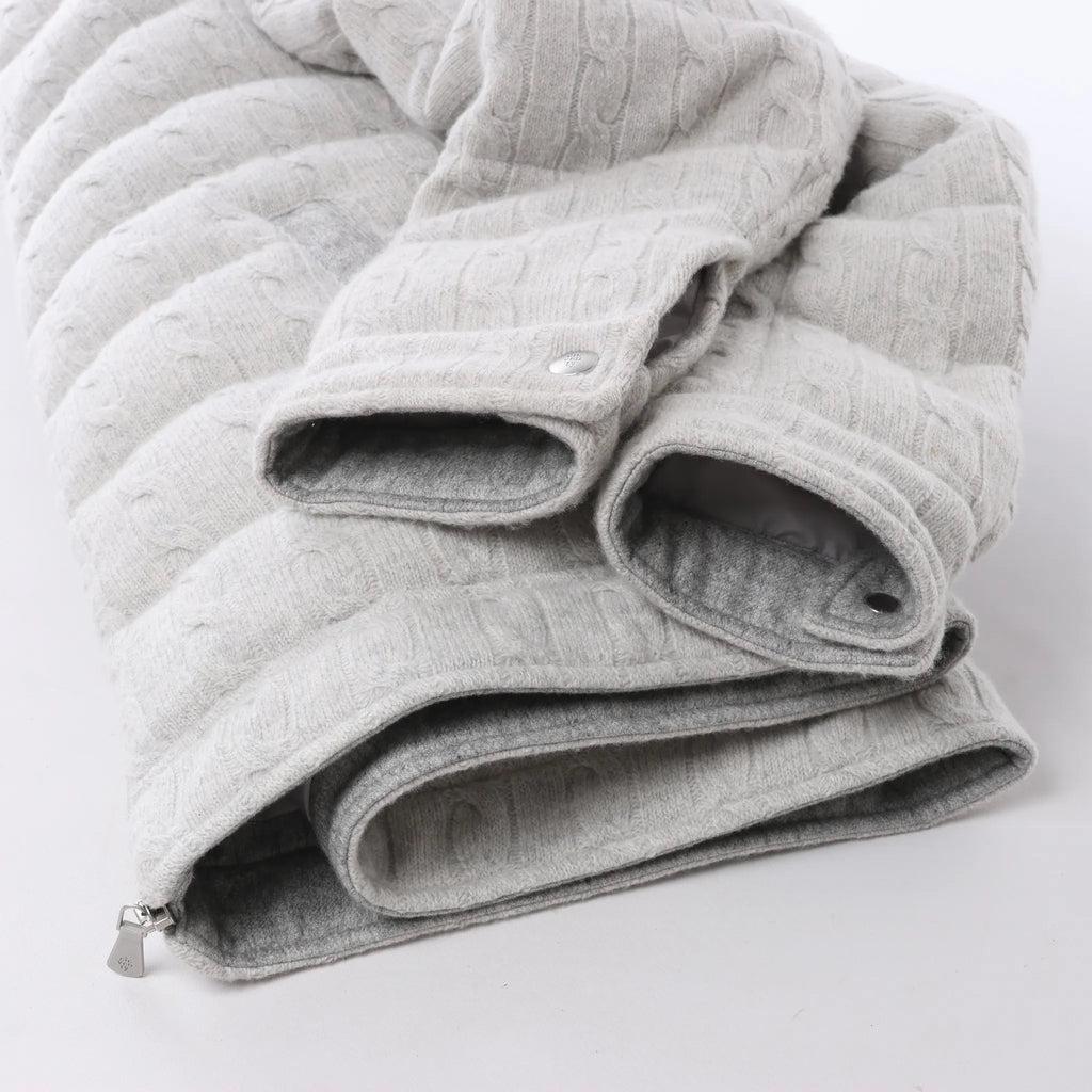 Eleventy Cable-Knit Puffer Wool x Cashmere Hooded Jacket in Light Gray, Size 50 IT