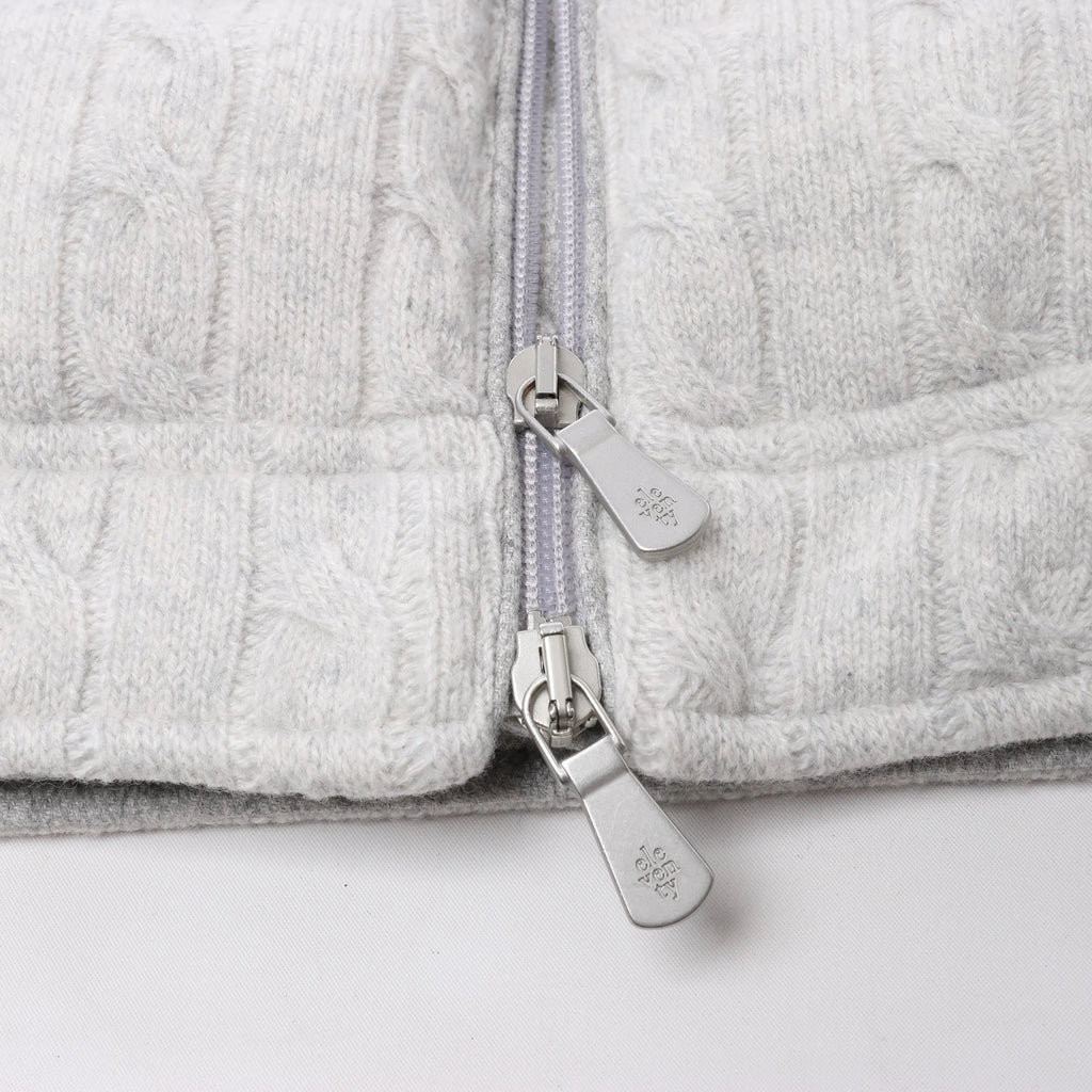 Eleventy Cable-Knit Puffer Wool x Cashmere Hooded Jacket in Light Gray, Size 50 IT