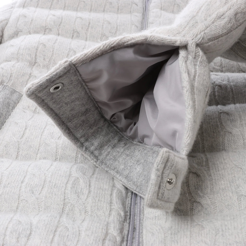 Eleventy Cable-Knit Puffer Wool x Cashmere Hooded Jacket in Light Gray, Size 50 IT