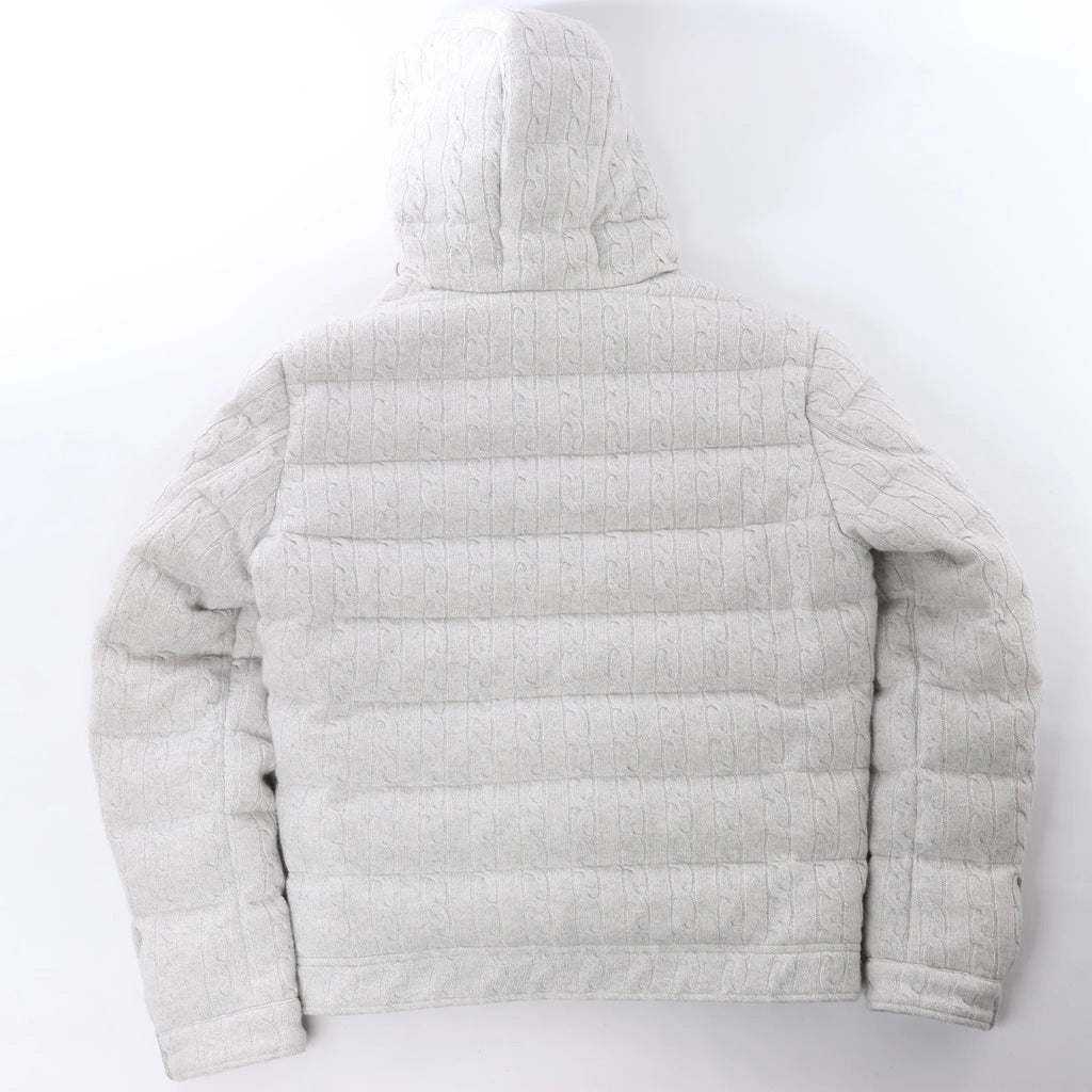 Eleventy Cable-Knit Puffer Wool x Cashmere Hooded Jacket in Light Gray, Size 50 IT