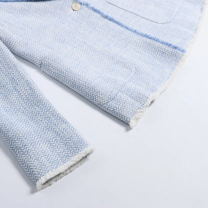 Eleventy Fringed Single-Breasted blazer in Light Blue, Size 38 IT