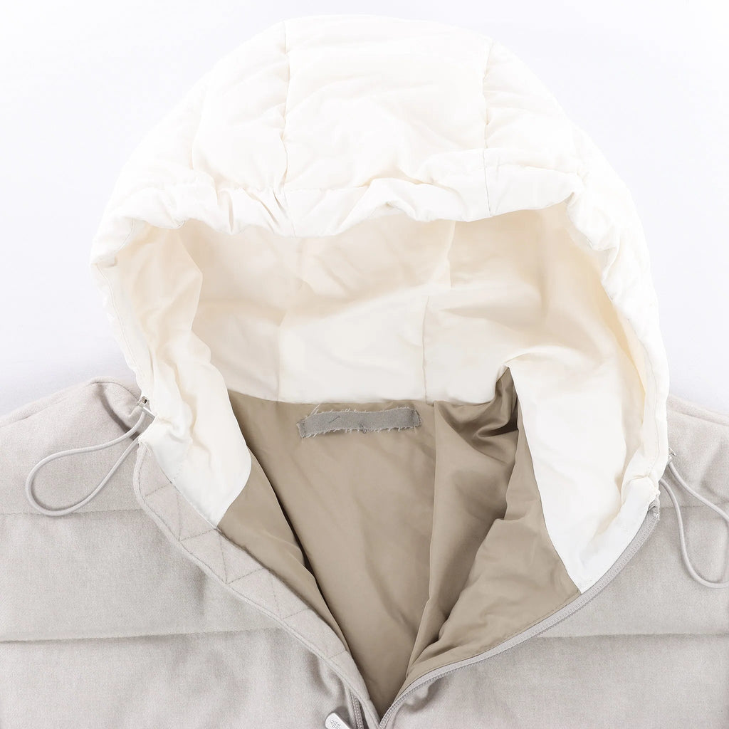 Eleventy Hooded Puffer Jacket in Beige, Size 50 IT