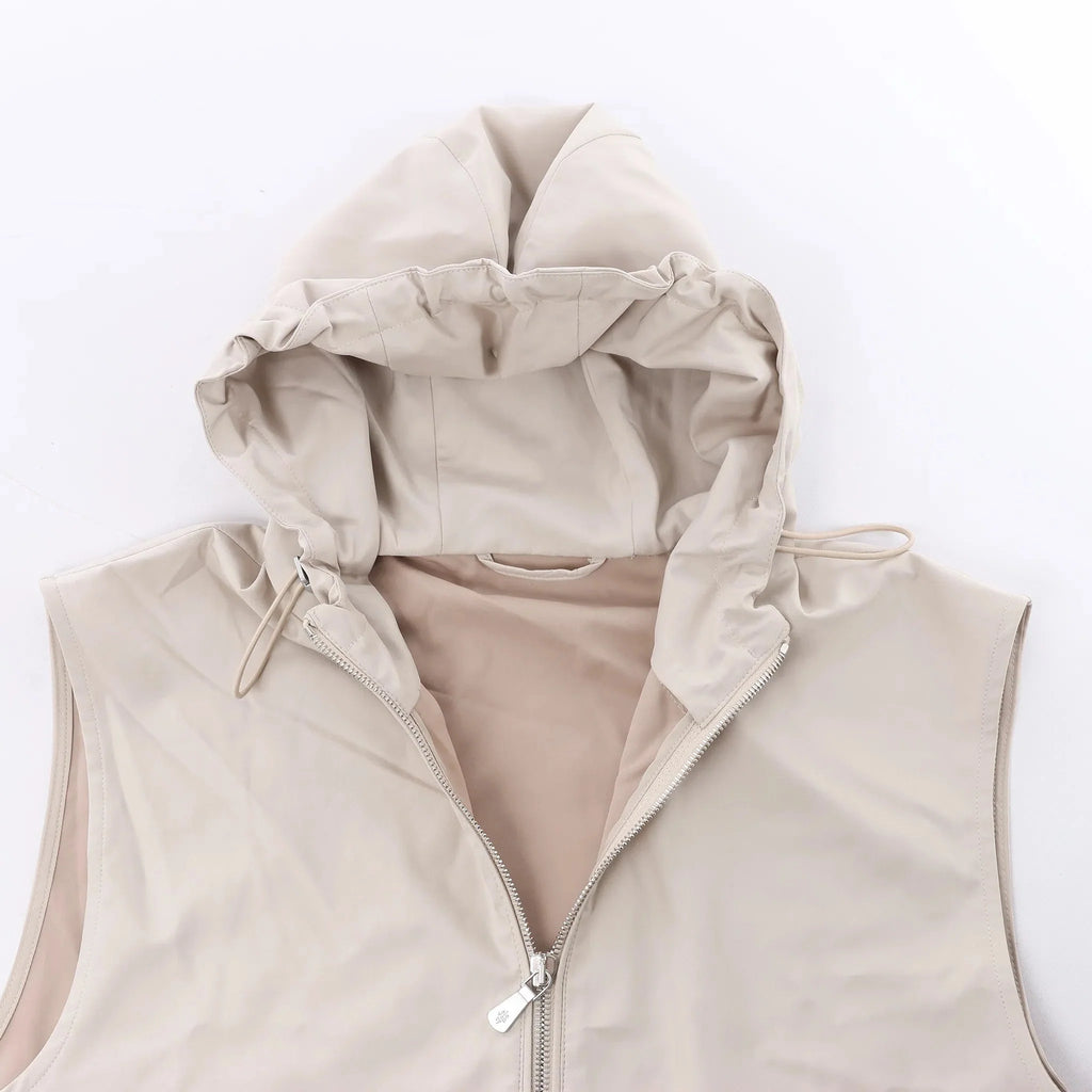 Eleventy Hooded Zip-Front Vest in Beige, Size 50 IT