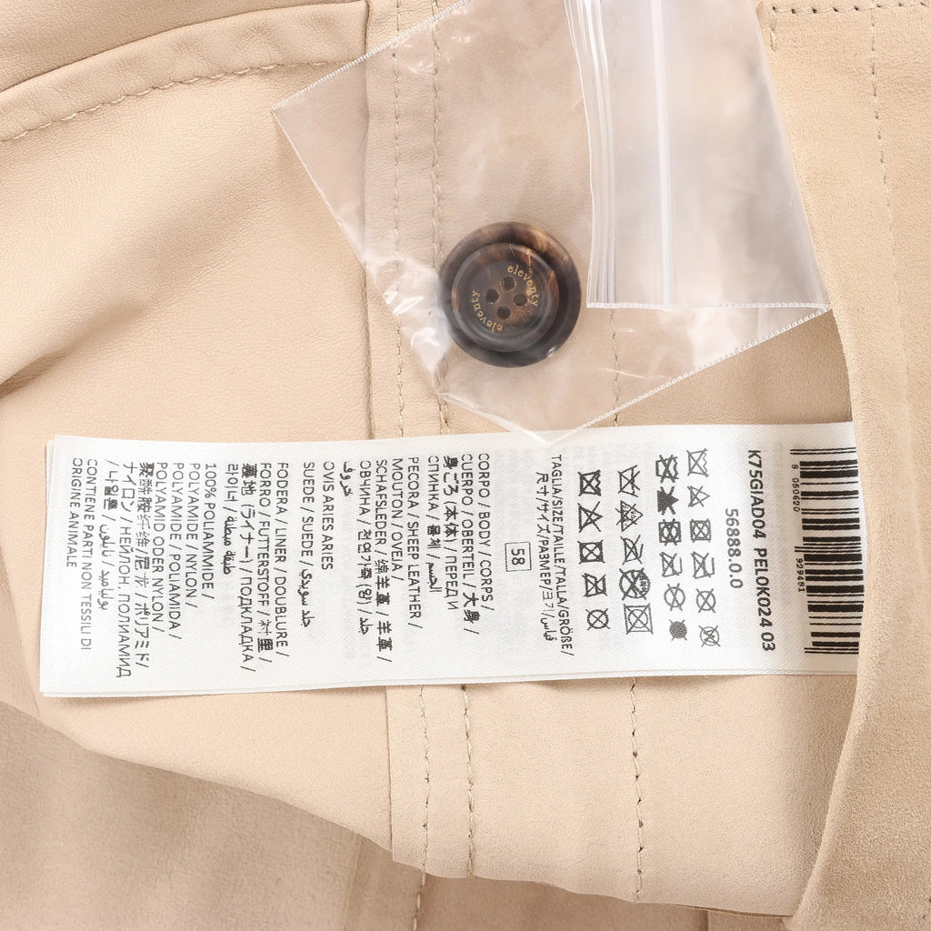 Eleventy Suede Jacket Slim Fit in Tortora Beige, Size 58 IT