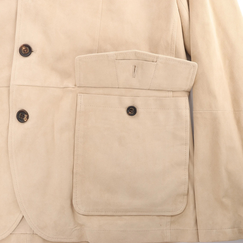 Eleventy Suede Jacket Slim Fit in Tortora Beige, Size 58 IT