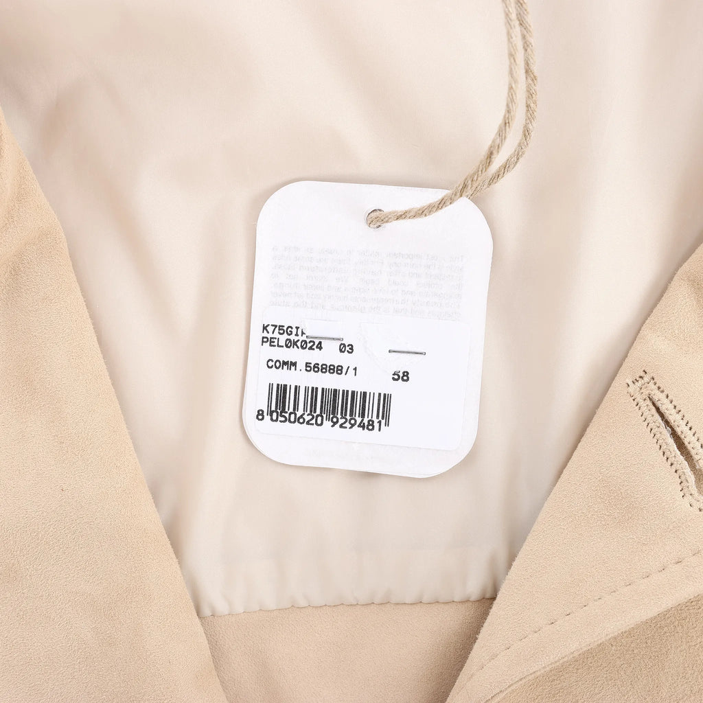 Eleventy Suede Jacket Slim Fit in Tortora Beige, Size 58 IT