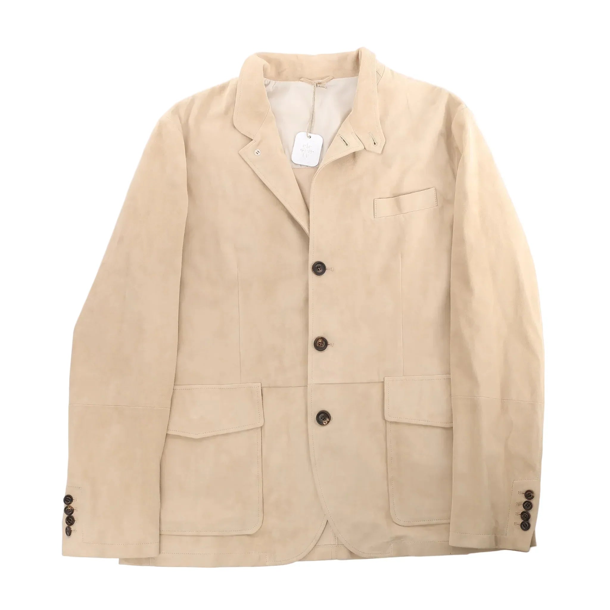 Eleventy Suede Jacket Slim Fit in Tortora Beige, Size 58 IT