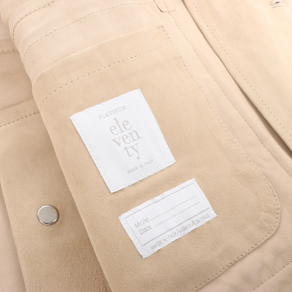 Eleventy Suede Jacket Slim Fit in Tortora Beige, Size 58 IT